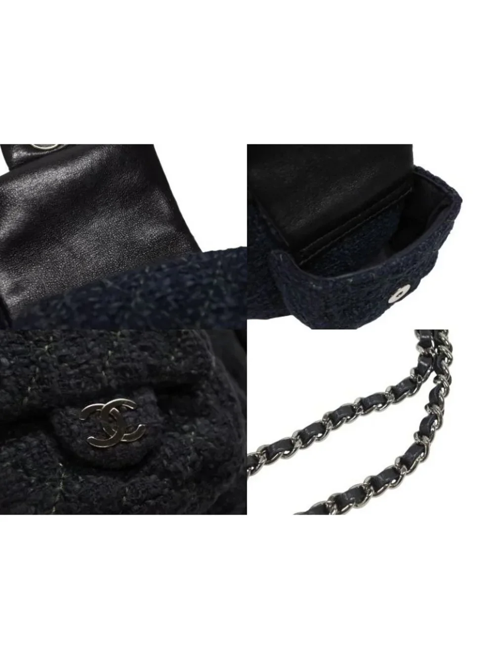 Chanel Tweed Backpack Mini Navy Silver